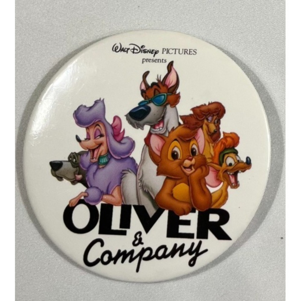 Disney Oliver and Company Vintage Round Pinback Button Badge Large 3 Inch